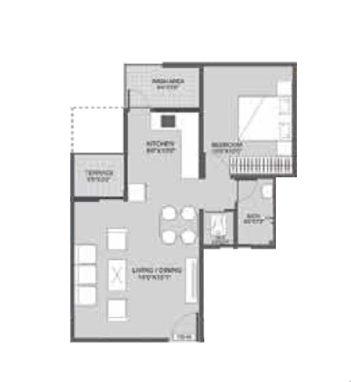 Floor plan of 1 BHK 443 Sq. Ft. Apartment in Laukik Pelican, Pune