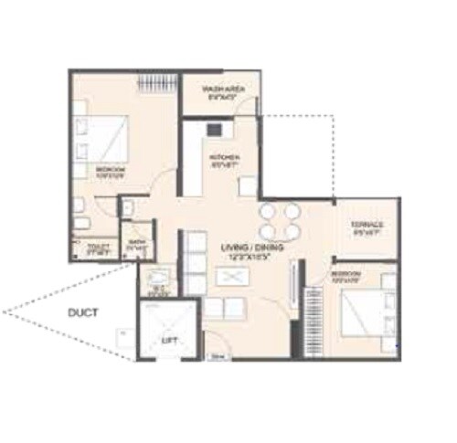 Floor plan of 2 BHK 487 Sq. Ft. Apartment in Laukik Pelican, Pune