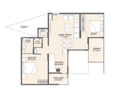 Floor plan of 2 BHK 538 Sq. Ft. Apartment in Laukik Pelican, Pune