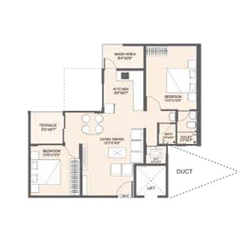 Floor plan of 2 BHK 584 Sq. Ft. Apartment in Laukik Pelican, Pune