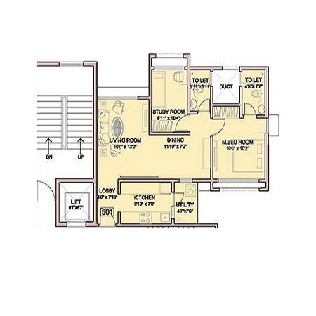 Floor plan of 1 BHK 604 Sq. Ft. Apartment in Lavasa Belshore Apartments, Pune