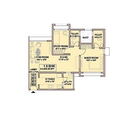 Floor plan of 1 BHK 651 Sq. Ft. Apartment in Lavasa Belshore Apartments, Pune