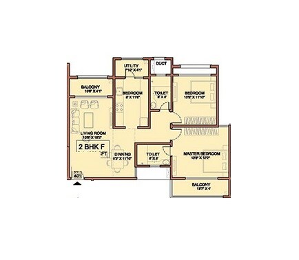 Floor plan of 2 BHK 708 Sq. Ft. Apartment in Lavasa Belshore Apartments, Pune