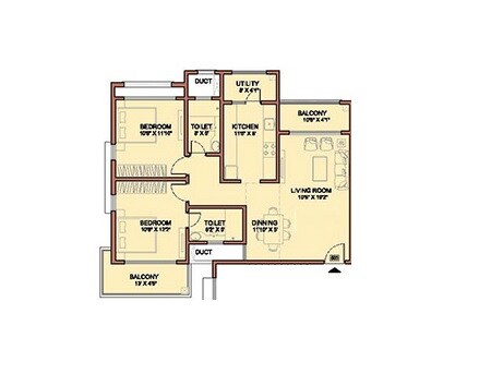 Floor plan of 2 BHK 922 Sq. Ft. Apartment in Lavasa Belshore Apartments, Pune