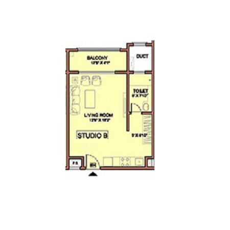 Floor plan of 307 Sq. Ft. Studio in Lavasa Belshore Apartments, Pune