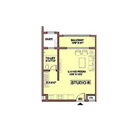 Floor plan of 361 Sq. Ft. Studio in Lavasa Belshore Apartments, Pune