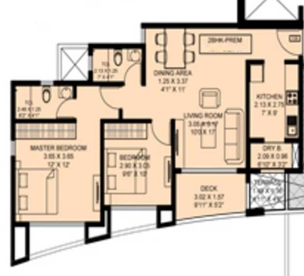 Floor plan of 2 BHK 699 Sq. Ft. Apartment in Lavasa Brookview, Pune