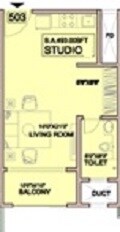 Floor plan of 307 Sq. Ft. Studio in Lavasa Hillshore Apartments, Pune