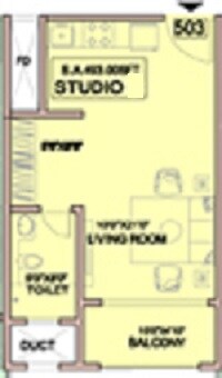 Floor plan of 360 Sq. Ft. Studio in Lavasa Hillshore Apartments, Pune
