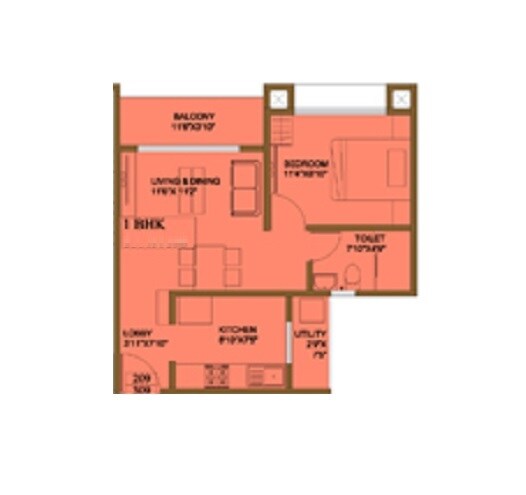 Floor plan of 1 BHK 421 Sq. Ft. Apartment in Lavasa Valley View Apartments, Pune