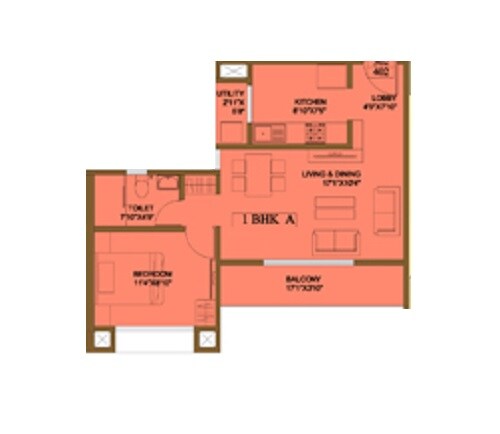 Floor plan of 1 BHK 468 Sq. Ft. Apartment in Lavasa Valley View Apartments, Pune