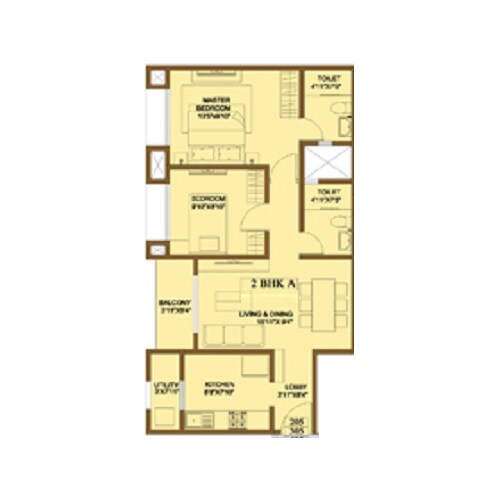 Floor plan of 2 BHK 617 Sq. Ft. Apartment in Lavasa Valley View Apartments, Pune