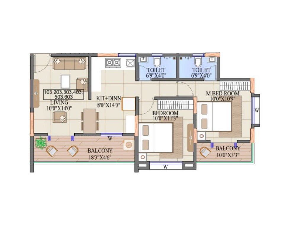 2 BHK 729 Sq. Ft. Apartment