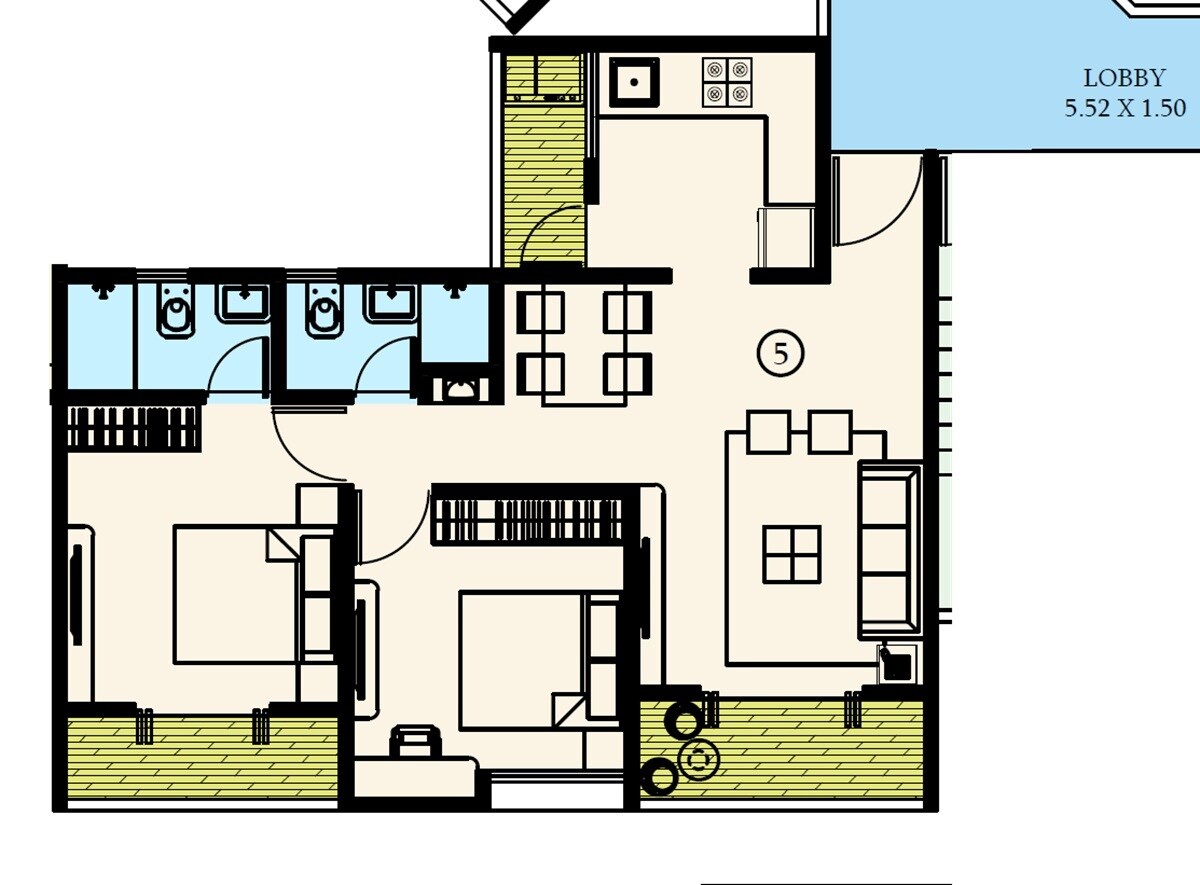 2 BHK 690 Sq. Ft. Apartment