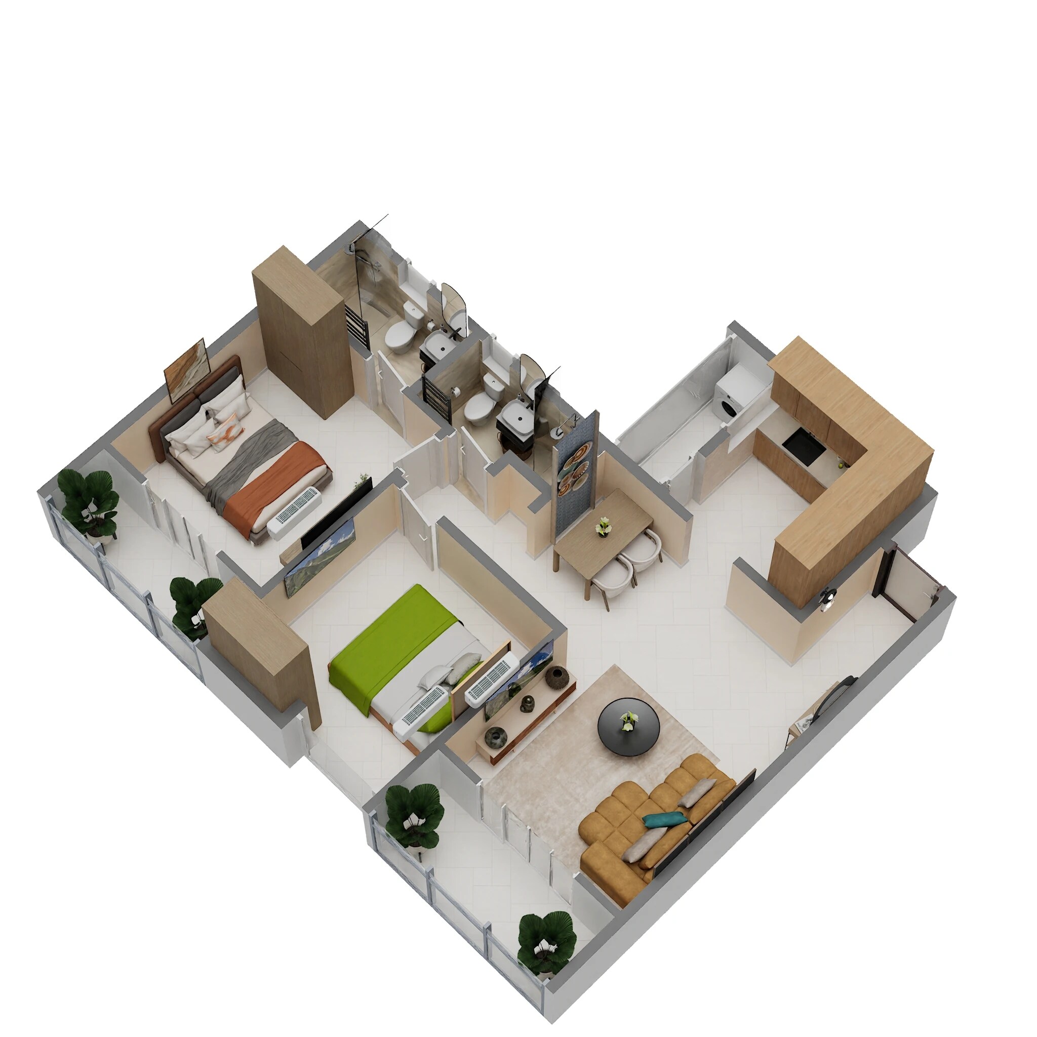 Floor plan of 2 BHK 690 Sq. Ft. Apartment in Laxmi Emerald, Pune