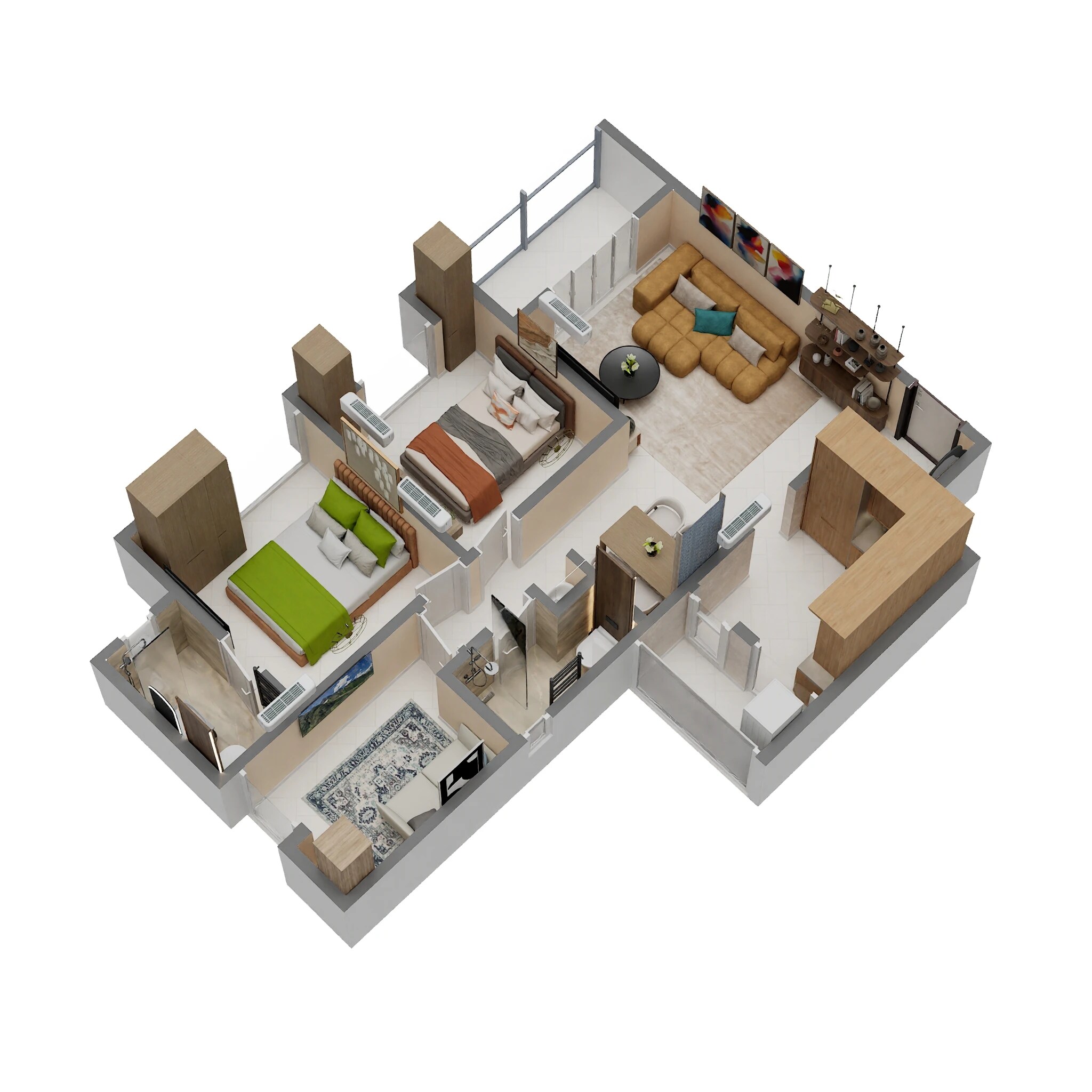 Floor plan of 3 BHK 848 Sq. Ft. Apartment in Laxmi Emerald, Pune