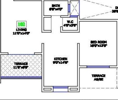 Floor plan of 1 BHK 621 Sq. Ft. Apartment in Laxmi Shantiban, Pune