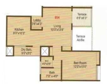 Floor plan of 1 BHK 496 Sq. Ft. Apartment in Laxmi Vishnupuram, Pune