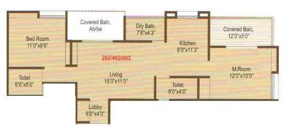 Floor plan of 2 BHK 562 Sq. Ft. Apartment in Laxmi Vishnupuram, Pune