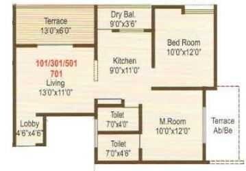 Floor plan of 2 BHK 618 Sq. Ft. Apartment in Laxmi Vishnupuram, Pune