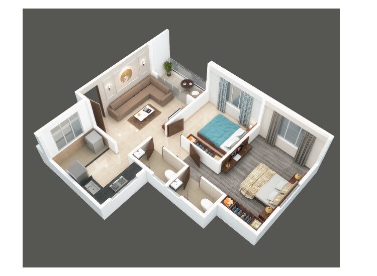 Floor plan of 2 BHK 636 Sq. Ft. Apartment in Laxminand Shantai, Pune
