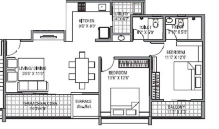 Floor plan of 2 BHK 724 Sq. Ft. Apartment in Legacy Aeon, Pune