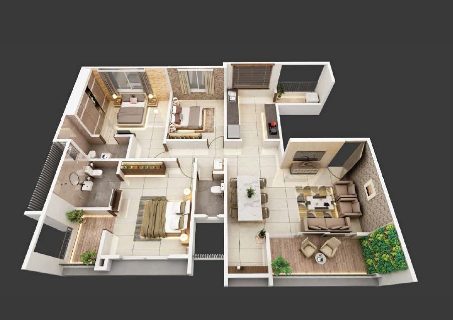 Floor plan of 3 BHK 1138 Sq. Ft. Apartment in Legacy Ananta, Pune