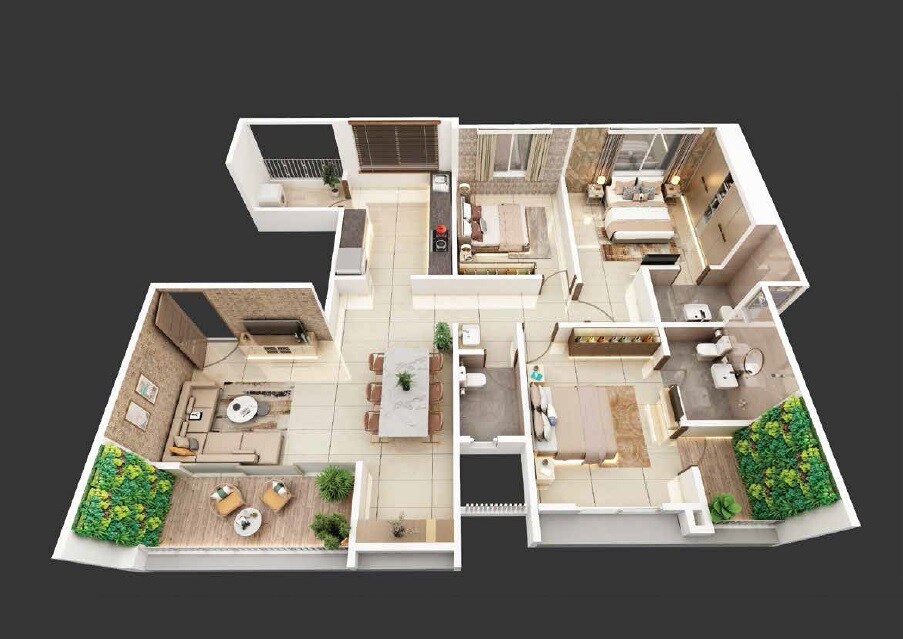 Floor plan of 3 BHK 1354 Sq. Ft. Apartment in Legacy Ananta, Pune