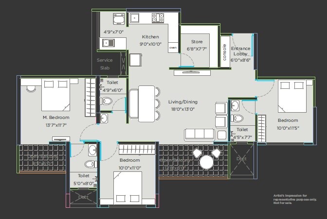 3 BHK 1141 Sq. Ft. Apartment
