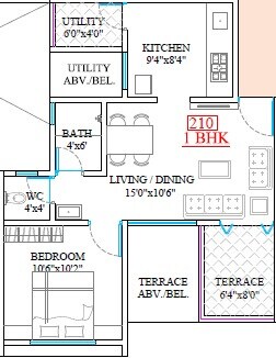 Floor plan of 1 BHK 380 Sq. Ft. Apartment in Legacy Lifespaces Aura, Pune