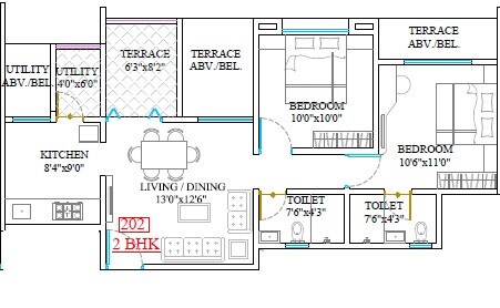 Floor plan of 2 BHK 536 Sq. Ft. Apartment in Legacy Lifespaces Aura, Pune