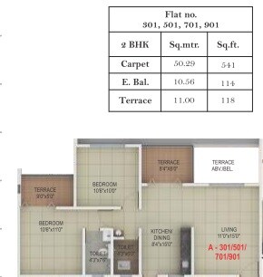 Floor plan of 3 BHK 541 Sq. Ft. Apartment in Legacy Lifespaces Aura, Pune