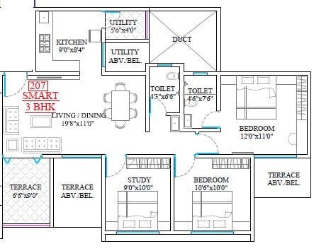 3 BHK 632 Sq. Ft. Apartment