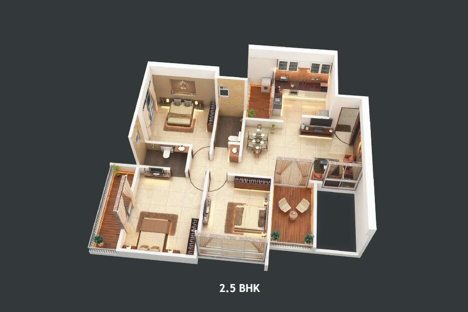 Floor plan of 2 BHK 615 Sq. Ft. Apartment in Legacy Liva, Pune