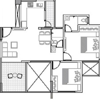 Floor plan of 2 BHK 550 Sq. Ft. Apartment in Legacy Millennia, Pune