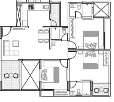Floor plan of 3 BHK 637 Sq. Ft. Apartment in Legacy Millennia, Pune