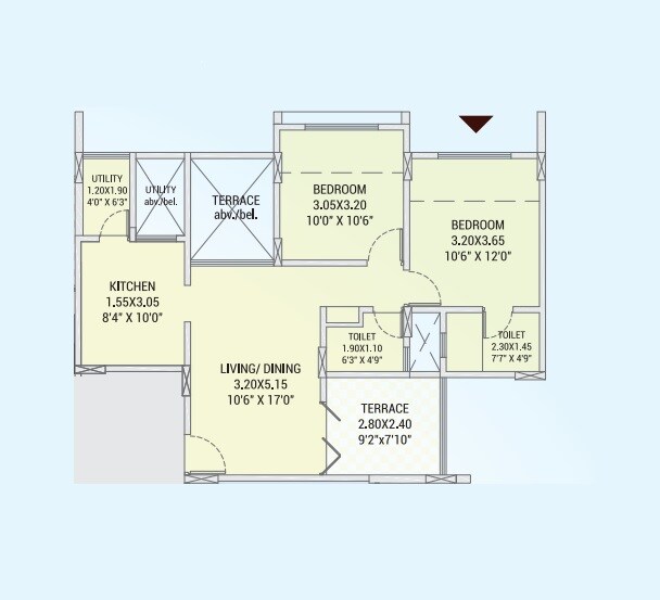 Floor plan of 2 BHK Apartment - 678 sq. ft. in Legacy Sai Vastu Park, Pune