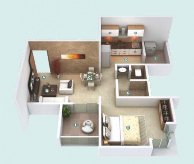 Floor plan of 1 BHK 473 Sq. Ft. Apartment in Legacy Tranquil Park, Pune