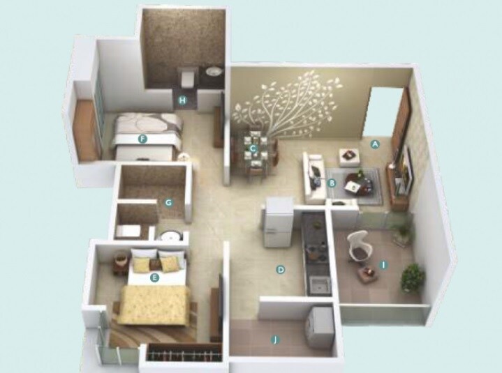 Floor plan of 2 BHK 638 Sq. Ft. Apartment in Legacy Tranquil Park, Pune