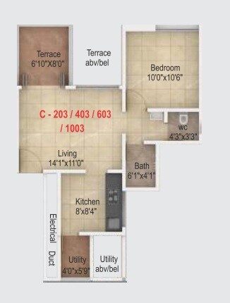Floor plan of 1 BHK 367 Sq. Ft. Apartment in Legacy Twin Arcs Phase II, Pune