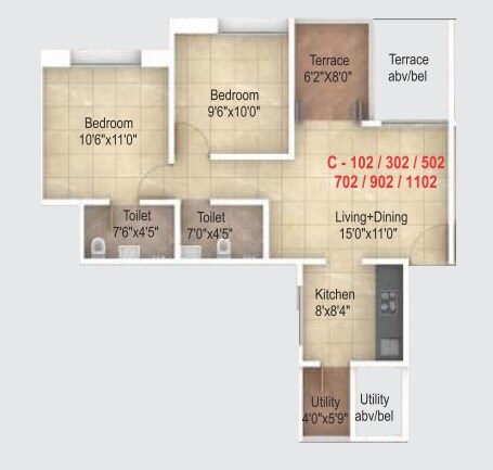 Floor plan of 2 BHK 651 Sq. Ft. Apartment in Legacy Twin Arcs Phase II, Pune