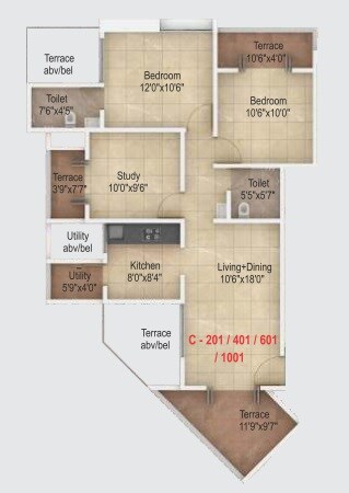 Floor plan of 3 BHK 650 Sq. Ft. Apartment in Legacy Twin Arcs Phase II, Pune