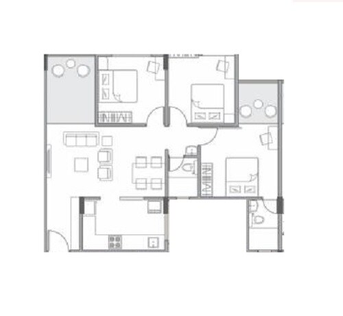 Floor plan of 3 BHK 846 Sq. Ft. Apartment in Legacy Woods, Pune