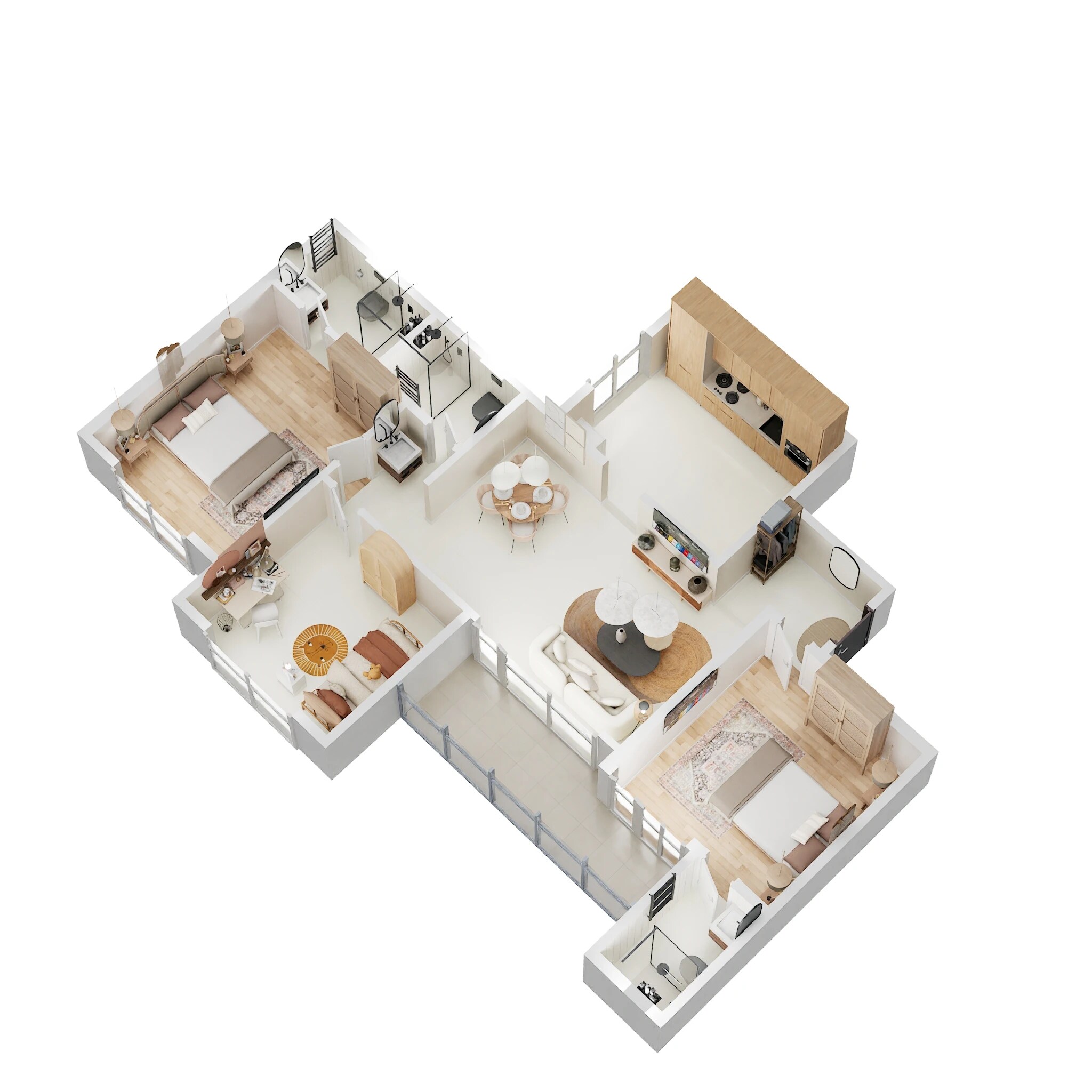 Floor plan of 3 BHK 977 Sq. Ft. Apartment in Lifecraft The Fourth Axis, Pune