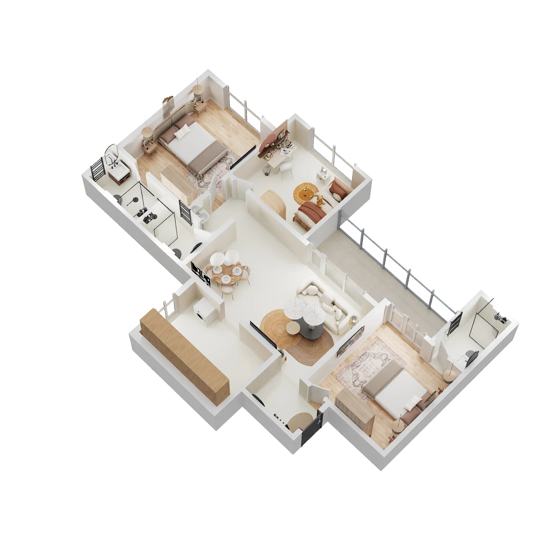 Floor plan of 3 BHK 983 Sq. Ft. Apartment in Lifecraft The Fourth Axis, Pune