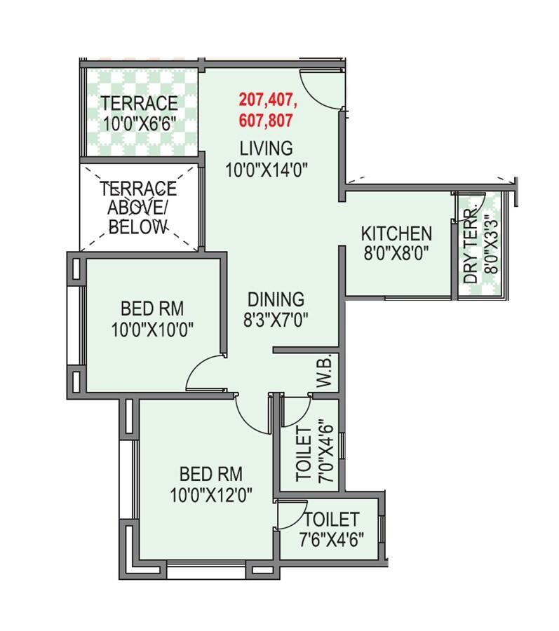 Floor plan of 2 BHK 721 Sq. Ft. Apartment in Lifestyle Royal Oak, Pune