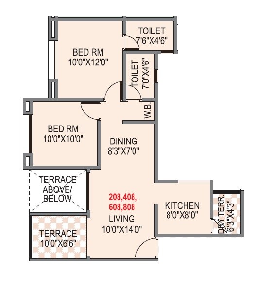 Floor plan of 2 BHK 759 Sq. Ft. Apartment in Lifestyle Royal Oak, Pune