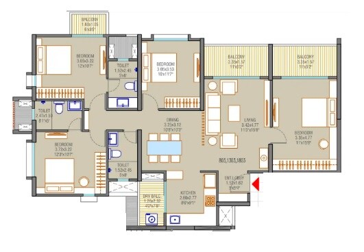 3 BHK 1074 Sq. Ft. Apartment