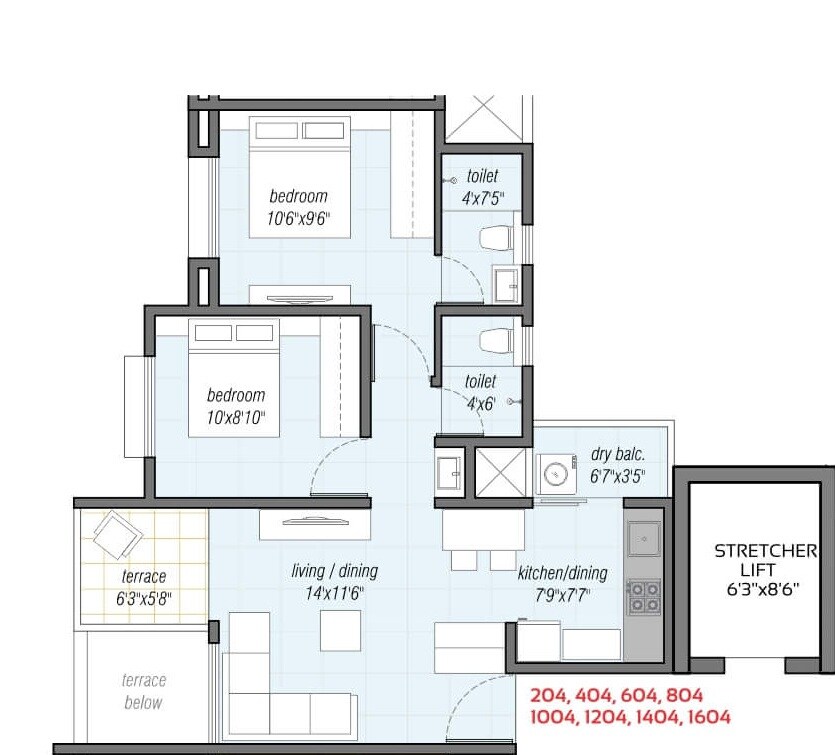 2 BHK 428 Sq. Ft. Apartment