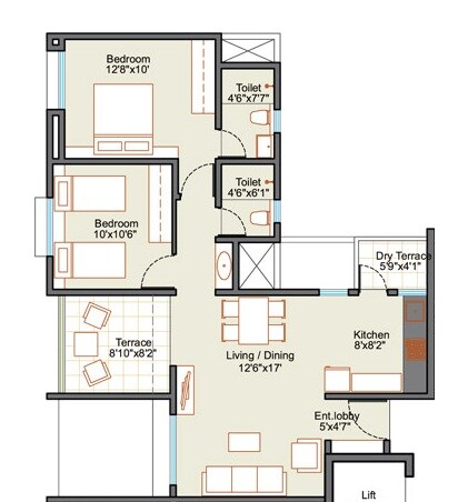 2 BHK 520 Sq. Ft. Apartment